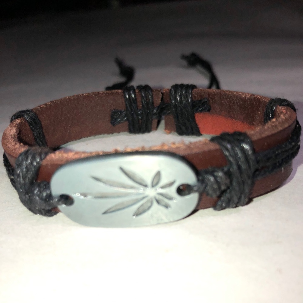 Marijuana pot leaf faux leather bracelet
